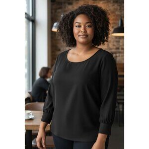 Tahari Black Blouse Balloon Sleeve Women's Size 3X